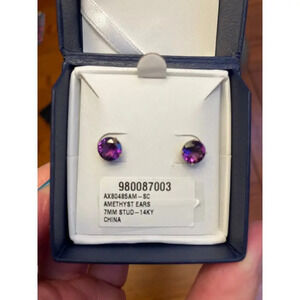 Amethyst earrings 7 mm post back stud earrings 14 karat gold